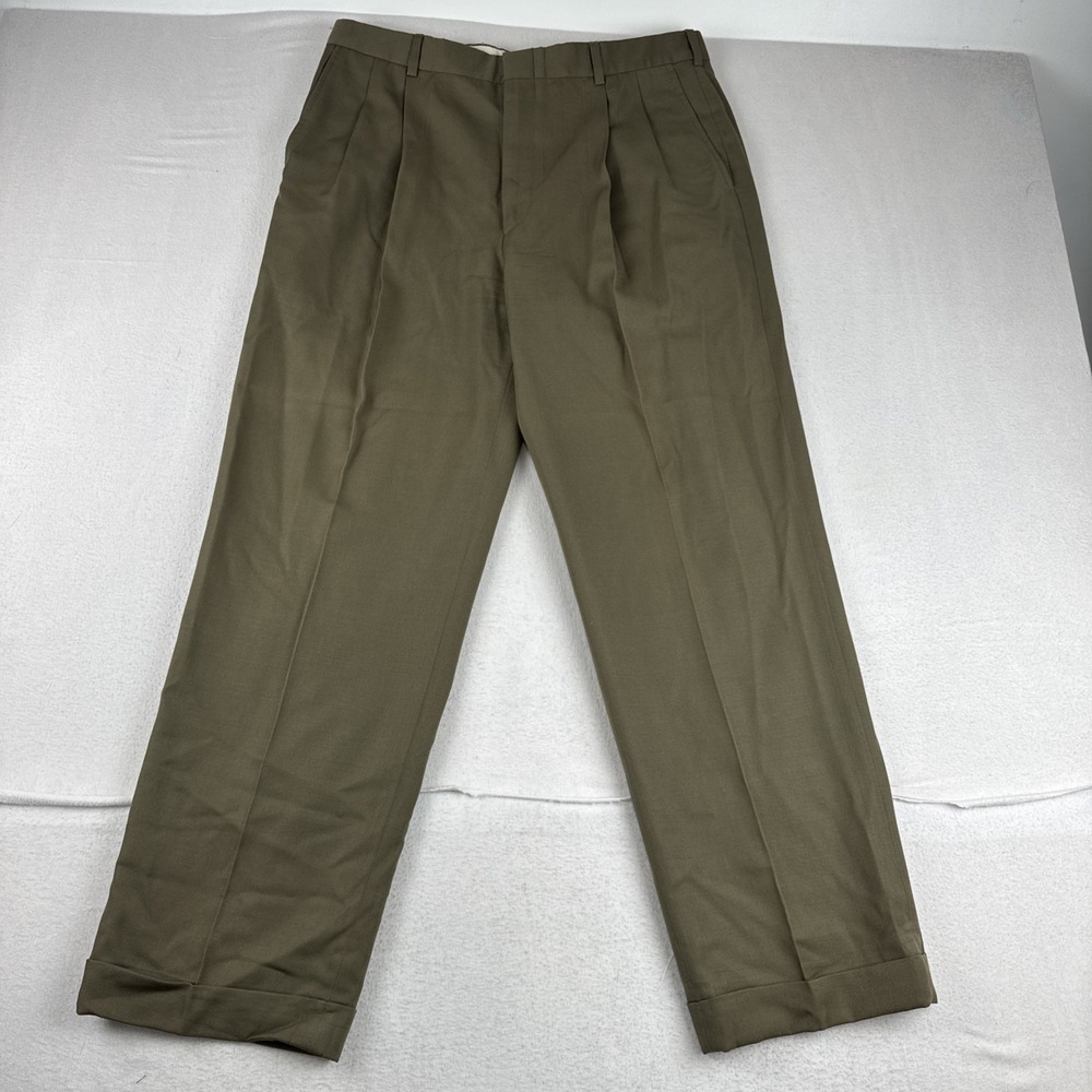 VTG Brooks Brothers Mens Brown Pleated Wool Dress Pants fits 32*30 Cuffed MI USA